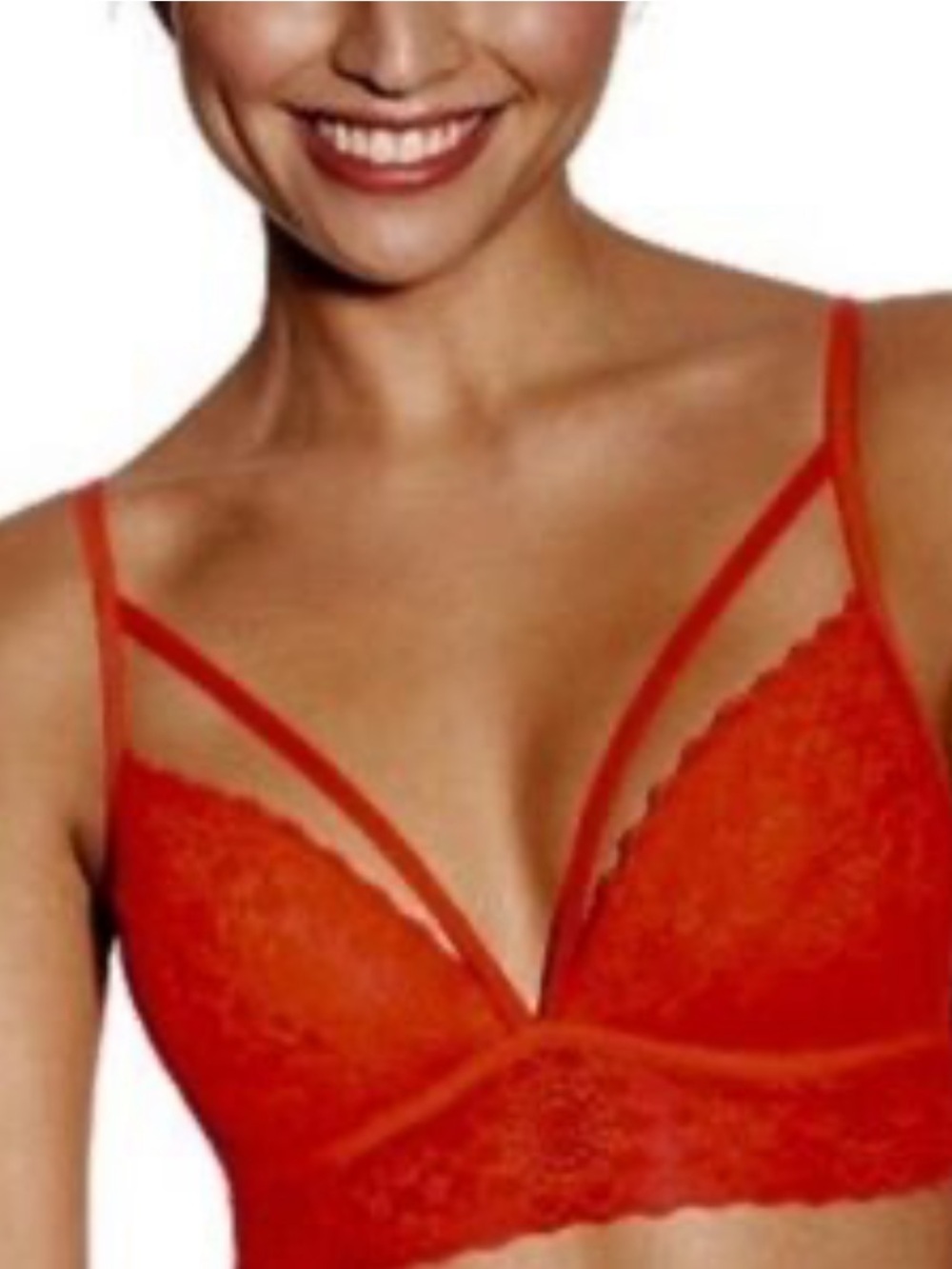 🔥 Victoria’s Secret PINK Neon Orange Lace Lightly Lined Strappy Bralette - Size